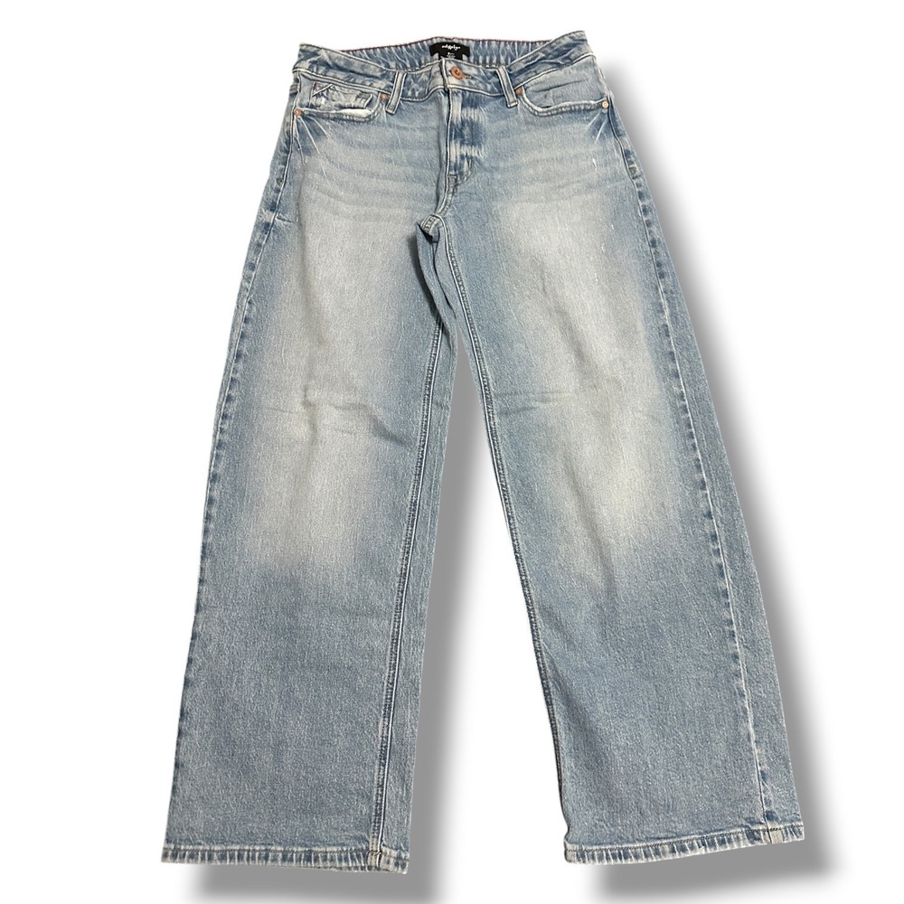 Edgely Relaxed Boyfriend Wide Leg Jeans Light Wash Mid Rise 8S Distressed